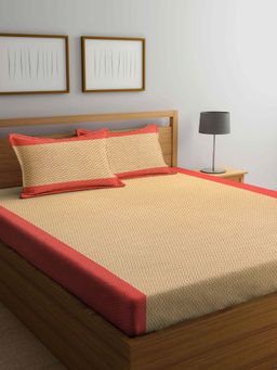 ARRABI - Red Stripes Handwoven Cotton Double Bedsheet with 2 Pillow Covers
