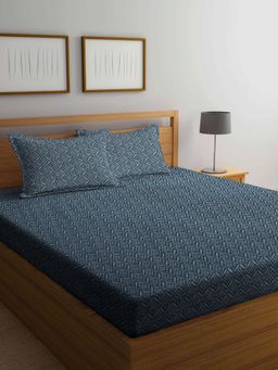 ARRABI - Green Leaf Handwoven Cotton Double King Bedsheet with 2 Pillow Covers