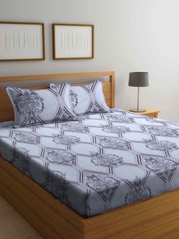 ARRABI - Grey Indian TC Cotton Blend Double King Bedsheet with 2 Pillow Covers