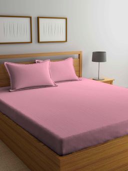 ARRABI - Pink Solid TC Cotton Blend Double Bedsheet with 2 Pillow Covers