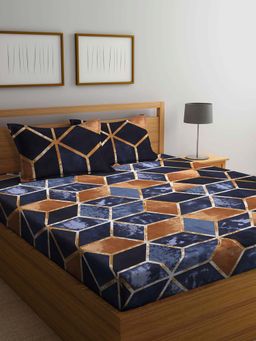 ARRABI - Multi-Color Geometric TC Cotton Blend Double Bedsheet with 2 Pillow Covers
