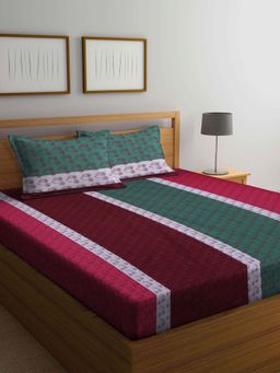 ARRABI - Multi Graphic Handwoven Cotton Double King Bedsheet with 2 Pillow Covers