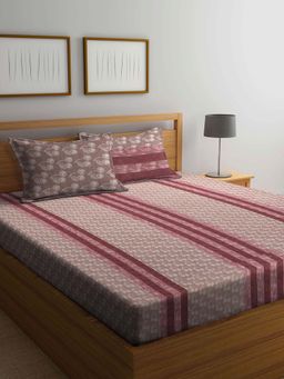 ARRABI - Brown Graphic Handwoven Cotton Double King Bedsheet with 2 Pillow Covers