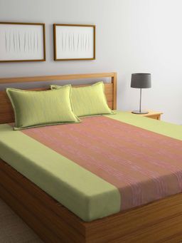 ARRABI - Yellow Stripes Handwoven Cotton Double Bedsheet with 2 Pillow Covers