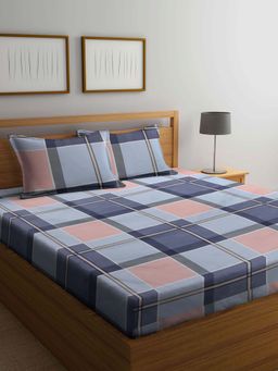 ARRABI - Multi Geometric TC Cotton Blend Double King Bedsheet with 2 Pillow Covers