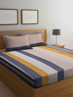 ARRABI - Multi Stripes TC Cotton Blend Double King Bedsheet with 2 Pillow Covers