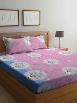 ARRABI - Pink Graphic TC Cotton Blend Double King Bedsheet with 2 Pillow Covers