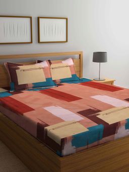 ARRABI - Multi Abstract TC Cotton Blend Double King Bedsheet with 2 Pillow Covers