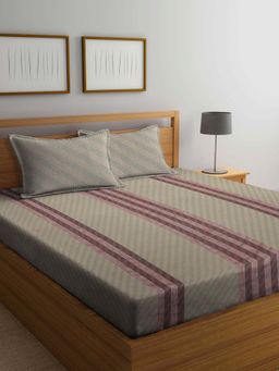 ARRABI - Grey Stripes Handwoven Cotton Double King Bedsheet with 2 Pillow Covers