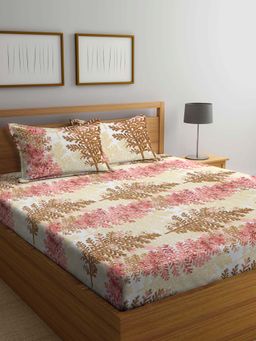 ARRABI - Multi Leaf TC Cotton Blend Double Bedsheet with 2 Pillow Covers
