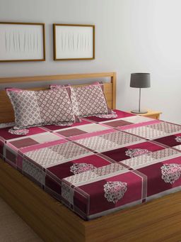 ARRABI - Multi Indian TC Cotton Blend Double Bedsheet with 2 Pillow Covers