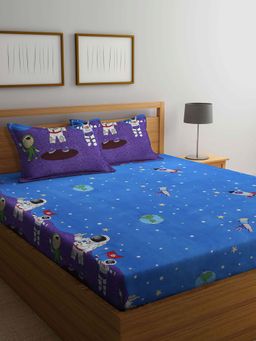 ARRABI - Blue Cartoon TC Cotton Blend Double Bedsheet with 2 Pillow Covers