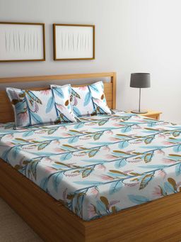 ARRABI - Multi Leaf TC Cotton Blend Double Bedsheet with 2 Pillow Covers