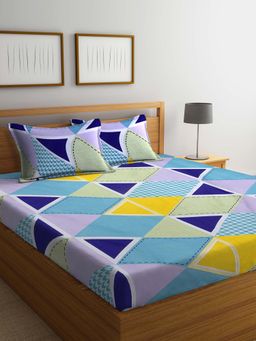 ARRABI - Multi Geometric TC Cotton Blend Double Bedsheet with 2 Pillow Covers