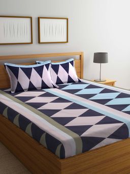 ARRABI - Multi Geometric TC Cotton Blend Double Bedsheet with 2 Pillow Covers