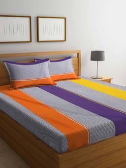 ARRABI - Multi Geometric TC Cotton Blend Double Bedsheet with 2 Pillow Covers