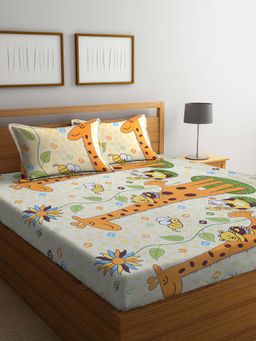 ARRABI - Multi Cartoon TC Cotton Blend Double Bedsheet with 2 Pillow Covers