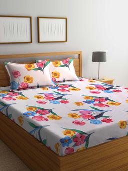 ARRABI - Multi Floral TC Cotton Blend Double Bedsheet with 2 Pillow Covers