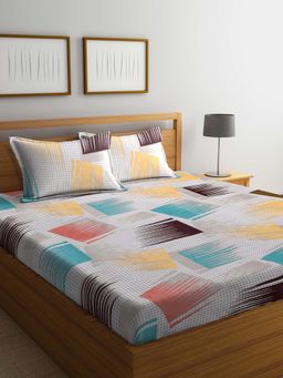 ARRABI - Multi Graphic TC Cotton Blend Double Bedsheet with 2 Pillow Covers