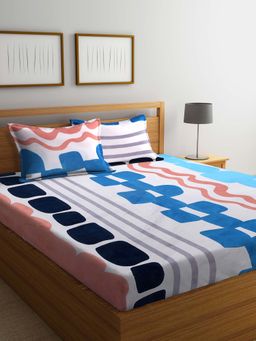 ARRABI - Multi Graphic TC Cotton Blend Double Bedsheet with 2 Pillow Covers