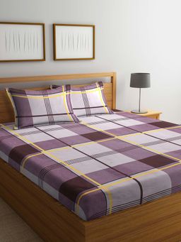 ARRABI - Multi Checks TC Cotton Blend Double Bedsheet with 2 Pillow Covers