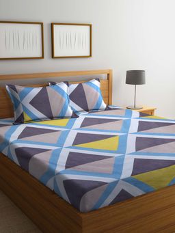 ARRABI - Multi Geometric TC Cotton Blend King Bedsheet with 2 Pillow Covers