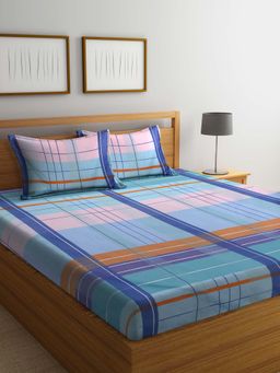 ARRABI - Multi Checks TC Cotton Blend King Bedsheet with 2 Pillow Covers
