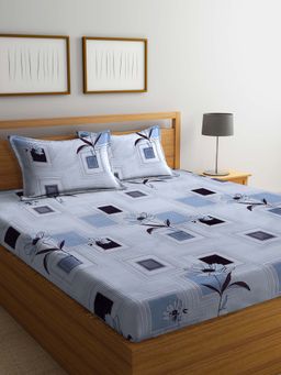 ARRABI - White Floral TC Cotton Blend King Bedsheet with 2 Pillow Covers