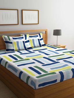 ARRABI - Multi Abstract TC Cotton Blend King Bedsheet with 2 Pillow Covers