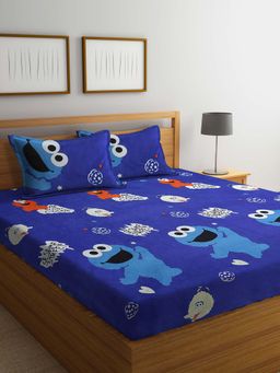 ARRABI - Blue Cartoon TC Cotton Blend King Bedsheet with 2 Pillow Covers