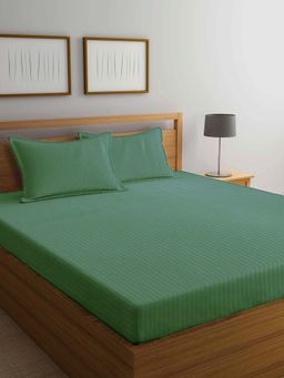 ARRABI - Green Stripes TC Cotton Blend Super King Bedsheet with 2 Pillow Covers