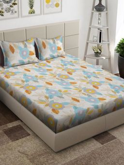 ARRABI - Multi Floral TC Cotton Blend King Bedsheet with 2 Pillow Covers