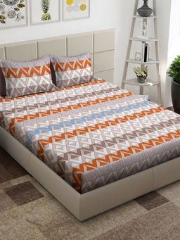 ARRABI - Multi-Color Geometric TC Cotton Blend King Bedsheet with 2 Pillow Covers