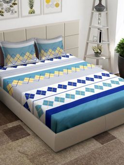 ARRABI - Multi Geometric TC Cotton Blend King Bedsheet with 2 Pillow Covers