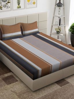 ARRABI - Multi-Color Stripes TC Cotton Blend King Bedsheet with 2 Pillow Covers