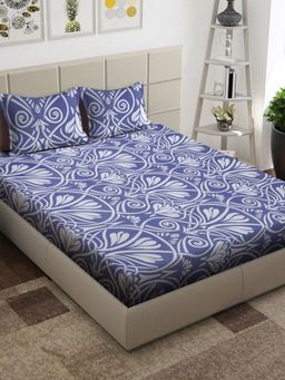 ARRABI - Purple Floral TC Cotton Blend King Bedsheet with 2 Pillow Covers