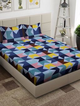 ARRABI - Multi Geometric TC Cotton Blend King Bedsheet with 2 Pillow Covers