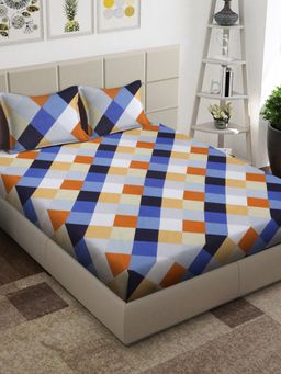 ARRABI - Multi Geometric TC Cotton Blend King Bedsheet with 2 Pillow Covers