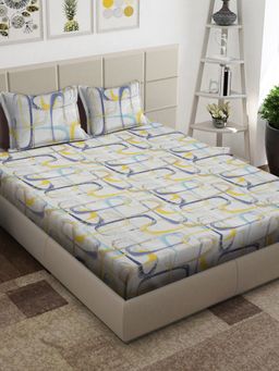ARRABI - Multi Abstract TC Cotton Blend King Bedsheet with 2 Pillow Covers