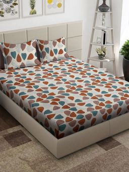 ARRABI - Cream Leaf TC Cotton Blend King Bedsheet with 2 Pillow Covers