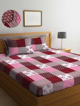 ARRABI - Multi Floral TC Cotton Blend Double Fitted Bedsheet with 2 Pillow Covers