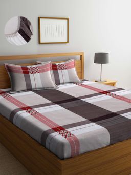 ARRABI - Multi-Color Stripes TC Cotton Blend Double Fitted Bedsheet with 2 Pillow Covers