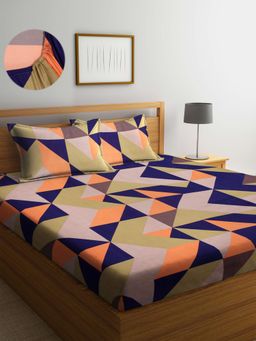 ARRABI - Multi Geometric TC Cotton Blend Double Fitted Bedsheet with 2 Pillow Covers