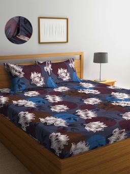 ARRABI - Multi Floral TC Cotton Blend Double Fitted Bedsheet with 2 Pillow Covers