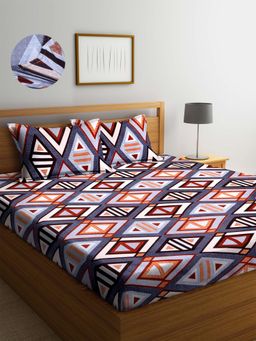 ARRABI - Multi Geometric TC Cotton Blend Double Fitted Bedsheet with 2 Pillow Covers