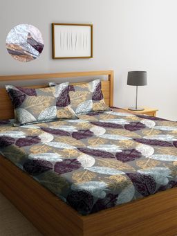 ARRABI - Multi Leaf TC Cotton Blend Double Fitted Bedsheet with 2 Pillow Covers