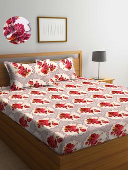 ARRABI - Multi Floral TC Cotton Blend Double Fitted Bedsheet with 2 Pillow Covers