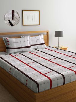 ARRABI - Multi Geometric TC Cotton Blend Double Fitted Bedsheet with 2 Pillow Covers