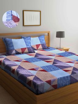 ARRABI - Multi Geometric TC Cotton Blend Double Fitted Bedsheet with 2 Pillow Covers