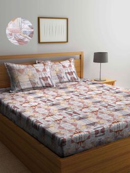 ARRABI - Multi Graphics TC Cotton Blend Double Fitted Bedsheet with 2 Pillow Covers